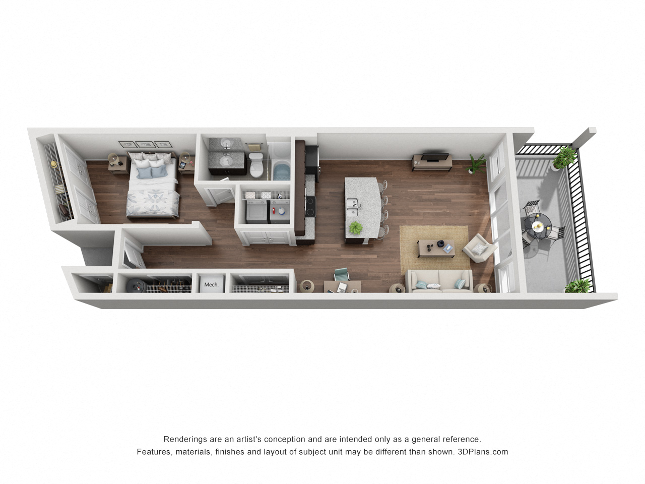 Floor plan for 1 bed, 1 bath, 812 sqft